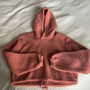 cropped long sleeve hoodie-color peachy coral